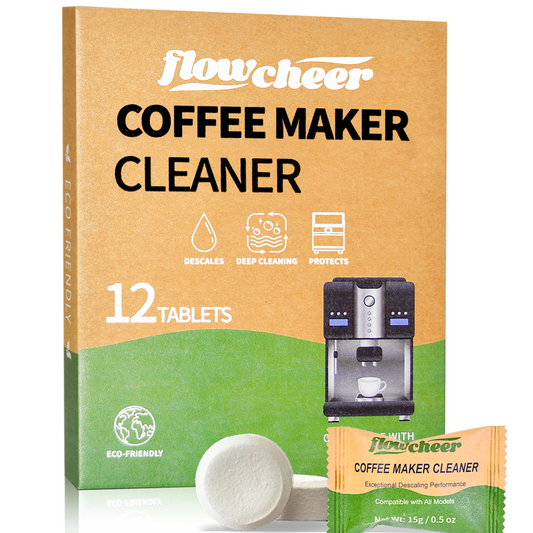 Flowcheer Coffee Machine Cleaner Descaler Tablets - 12 Count, Coffee Maker Pot Descaling & Cleaning Tabs for Breville Keurig, Gaggia, Nespresso, Delonghi, Jura, Ninja, Coffee Espresso Machines