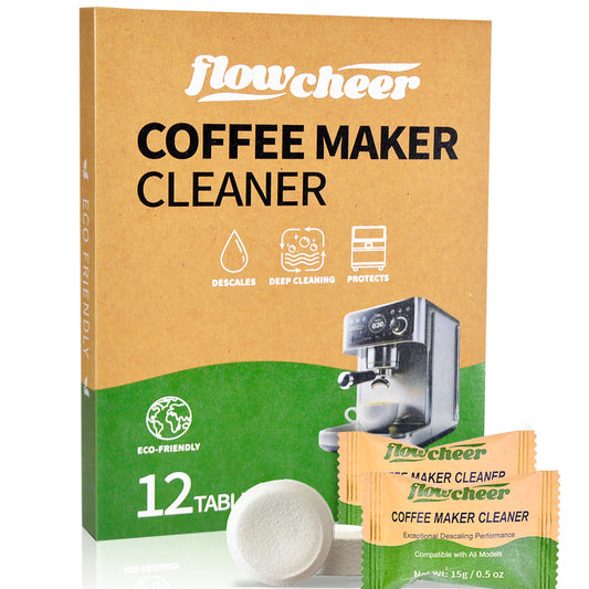 Flowcheer Coffee Machine Cleaner Descaler Tablets - 12 Count, Coffee Maker Pot Descaling & Cleaning Tabs for Breville Keurig, Gaggia, Nespresso, Delonghi, Jura, Ninja, Coffee Espresso Machines