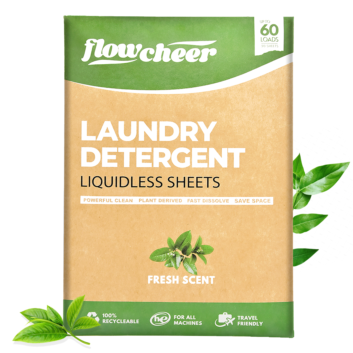 Flowcheer 洗衣片 30 张 - 低过敏性洗衣片 - 无浪费&amp;环保 - 植物香味
