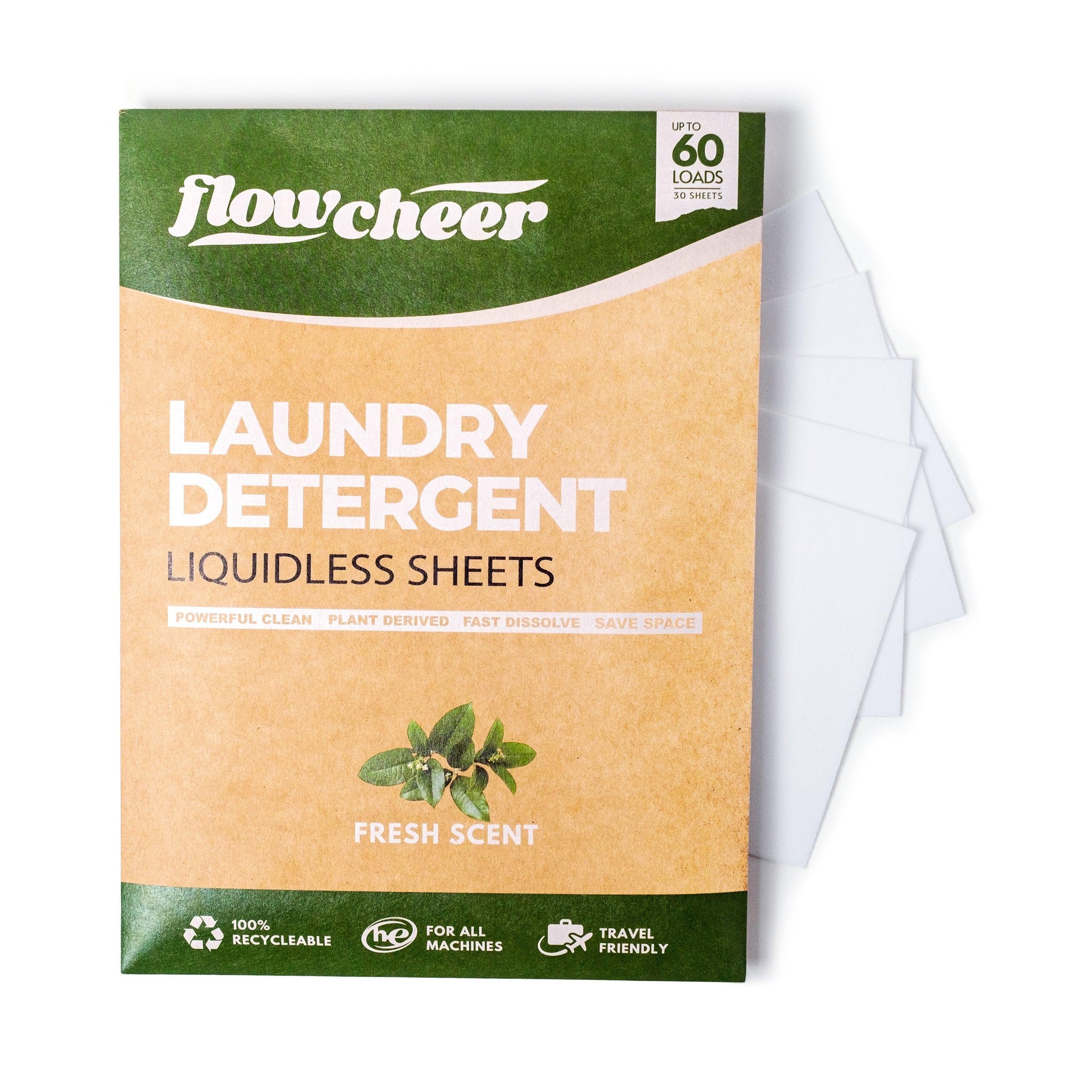 Flowcheer Laundry Detergent Sheets - 50 Sheets - Unscented Fragrance